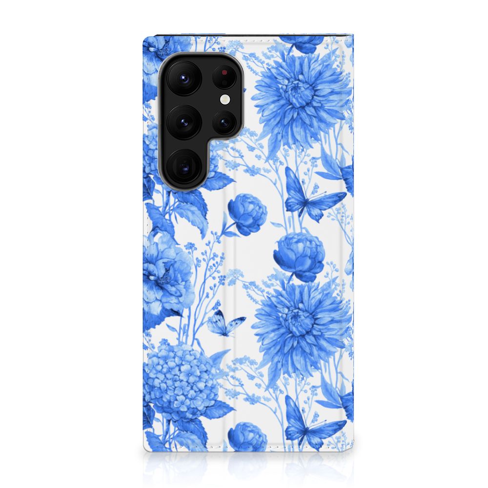 Samsung Galaxy S23 Ultra Smart Cover Flowers Blue voorkant