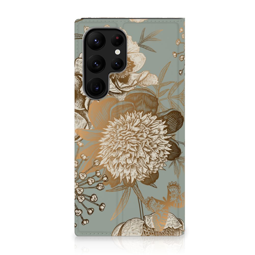 Samsung Galaxy S23 Ultra Smart Cover Vintage Bird Flowers voorkant