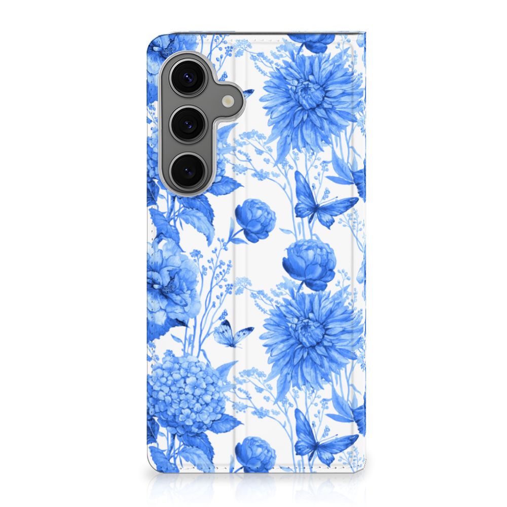 Samsung Galaxy S25 Plus Smart Cover Flowers Blue voorzijde