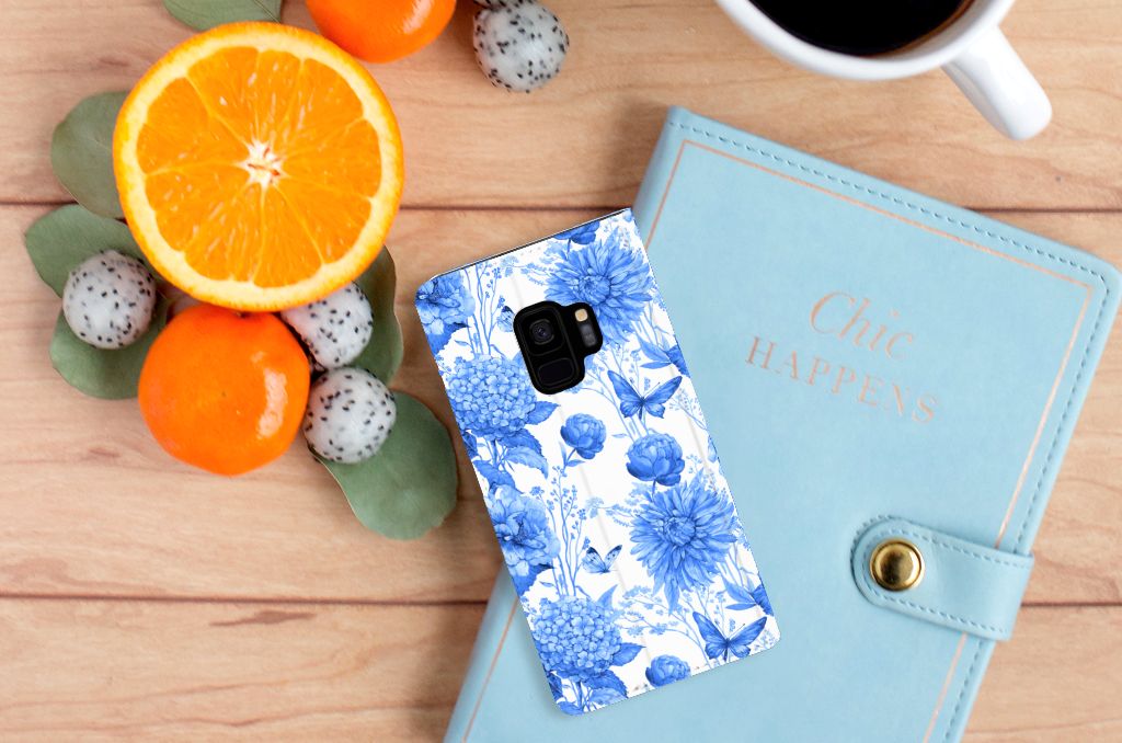 Samsung Galaxy S9 Smart Cover Flowers Blue bovenaanzicht