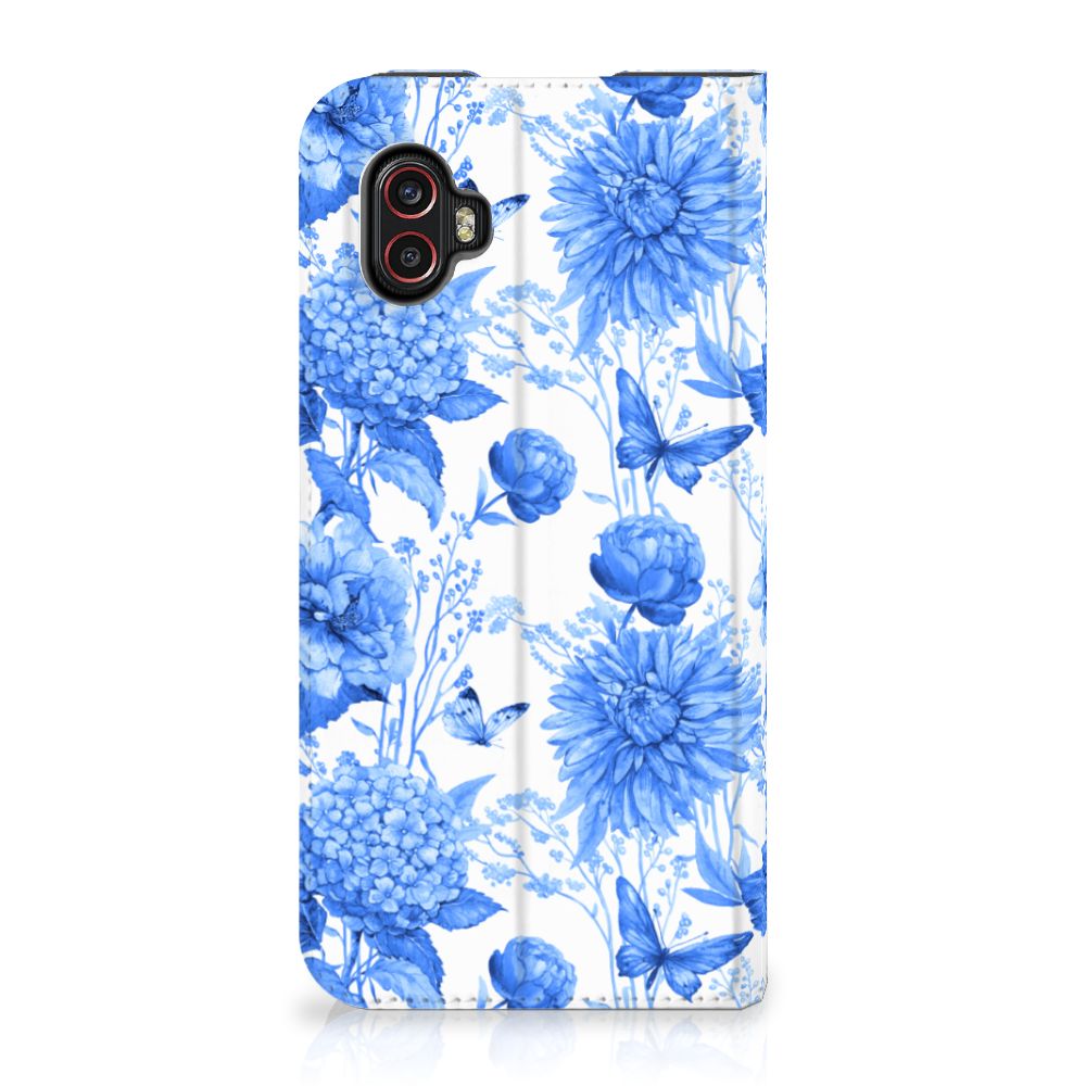Samsung Galaxy Xcover 6 Pro Smart Cover Flowers Blue bloemen design voorkant