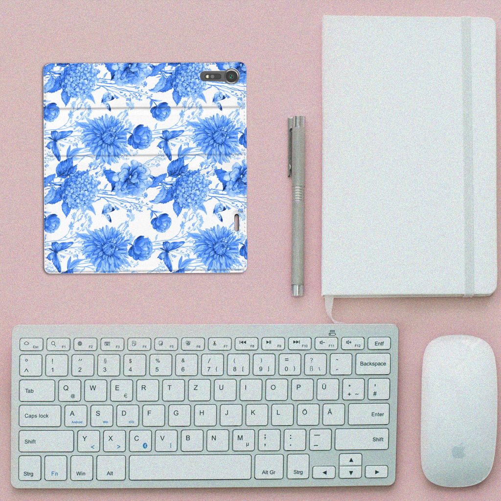 Sony Xperia XZ XZs Smart Cover voor Sony Xperia XZ XZs Flowers Blue bovenaanzicht