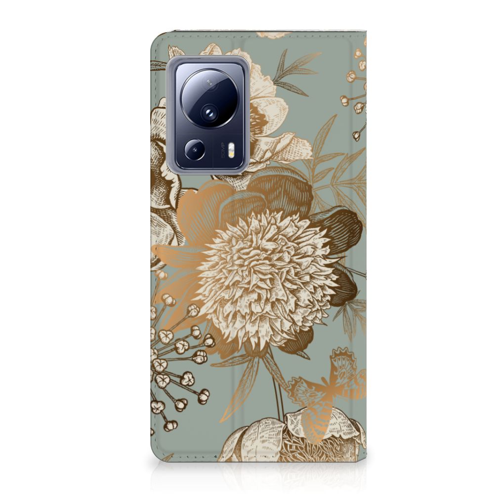 Smart Cover voor Xiaomi 13 Lite Vintage Bird Flowers met bloemenprint voor stijlvol gebruiksgemak en bescherming 🌸.