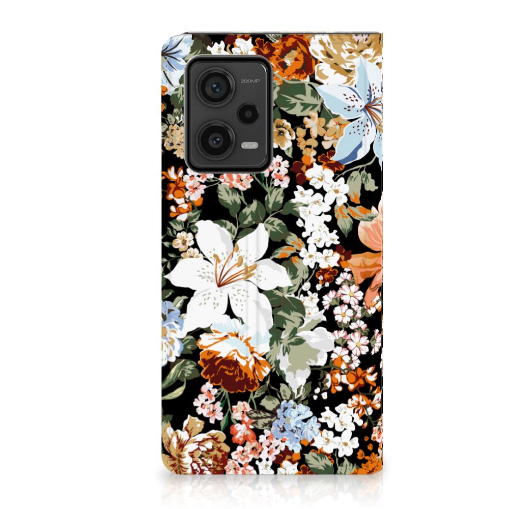 Xiaomi Redmi Note 12 Pro Plus Smart Cover Dark Flowers achteraanzicht