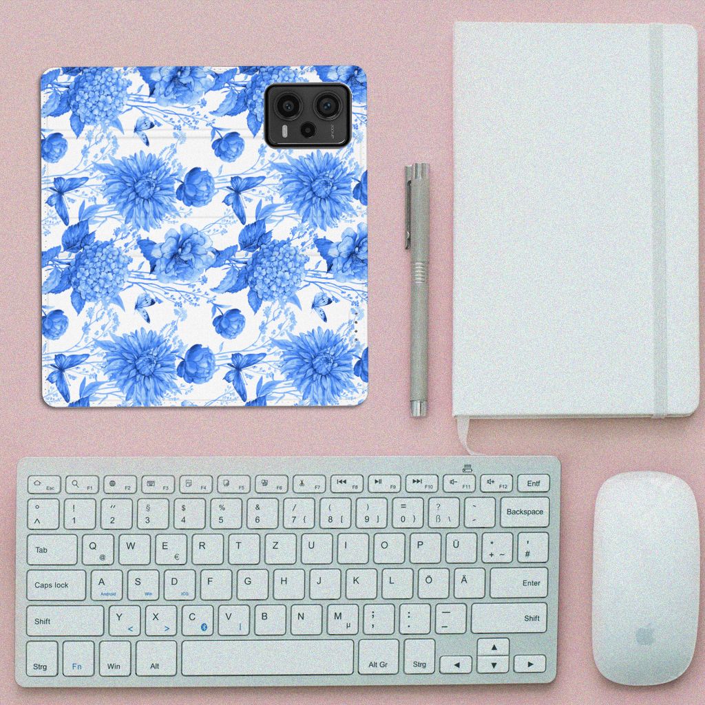 Smart Cover voor Xiaomi Redmi Note 12 Pro Plus Flowers Blue bloemen design bovenaanzicht