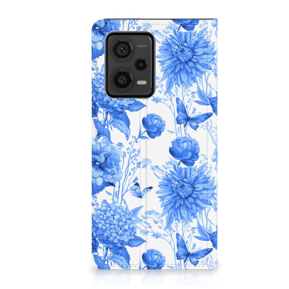 Xiaomi Redmi Note 12 Pro Plus Smart Cover Flowers Blue achterkant