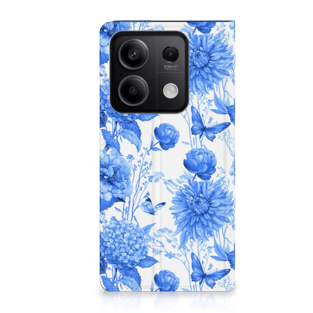 Xiaomi Redmi Note 13 5G Smart Cover Flowers Blue achterzijde bloemenprint