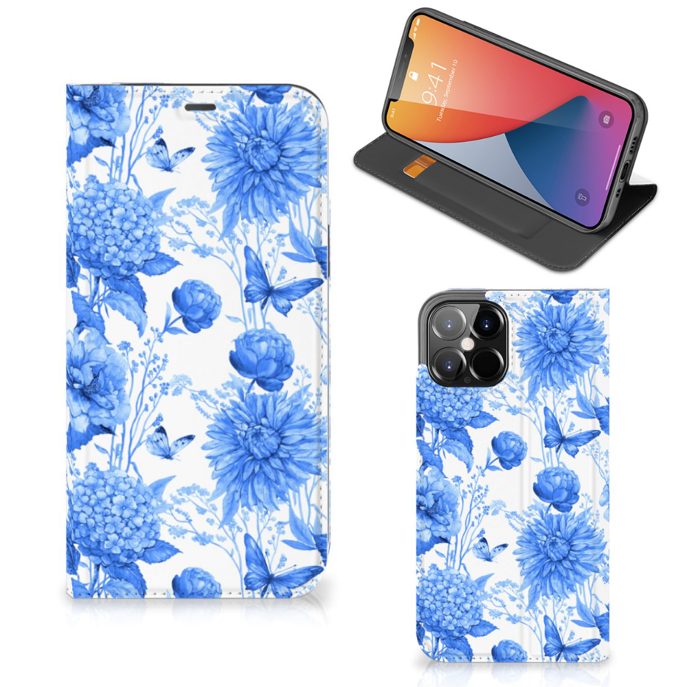Smart Cover voor iPhone 12 Pro Max Flowers Blue met prachtig blauw bloemen design 🌸