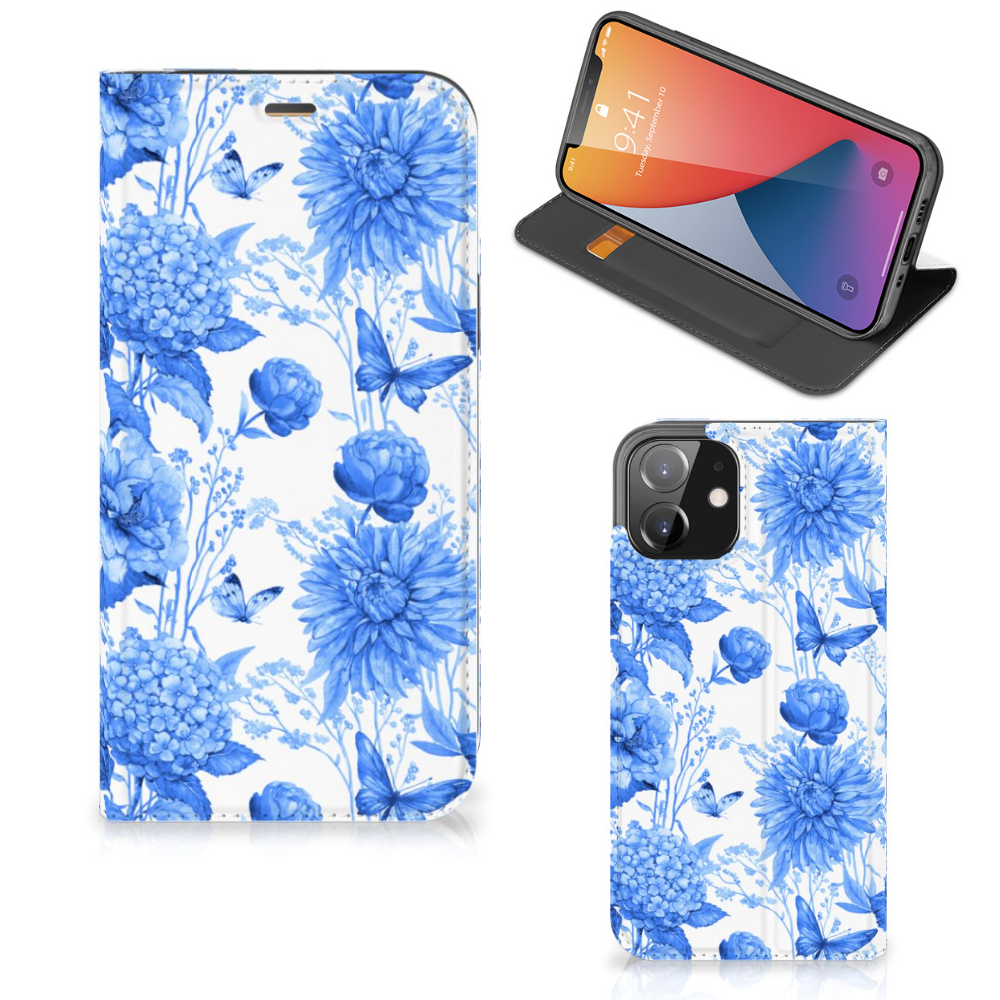 Smart Cover voor iPhone 12 | iPhone 12 Pro Flowers Blue met mooi Delftsblauw bloemen design 🌸