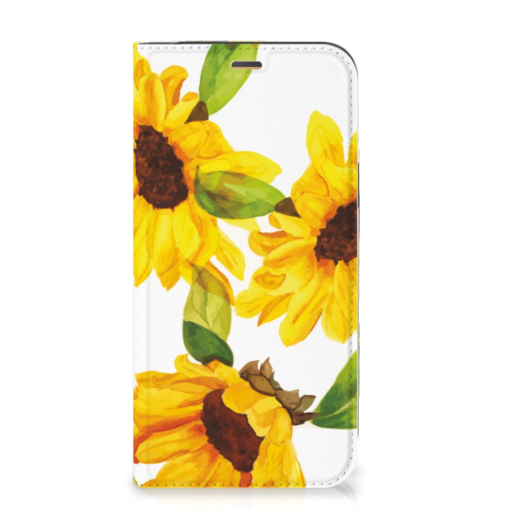 Smart Cover voor iPhone 12 | iPhone 12 Pro Zonnebloemen hoesje zonnebloemen design voorkant