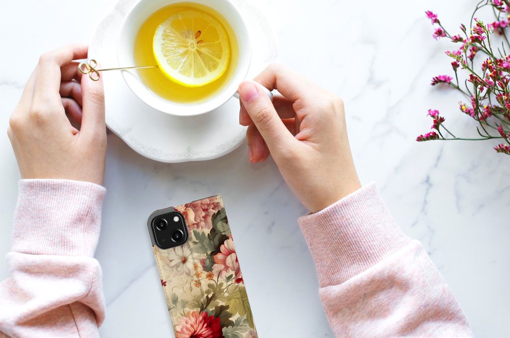 Smart Cover voor iPhone 13 Mini Bloemen met een elegante bloemendesign, perfect voor een romantische uitstraling 🌸.