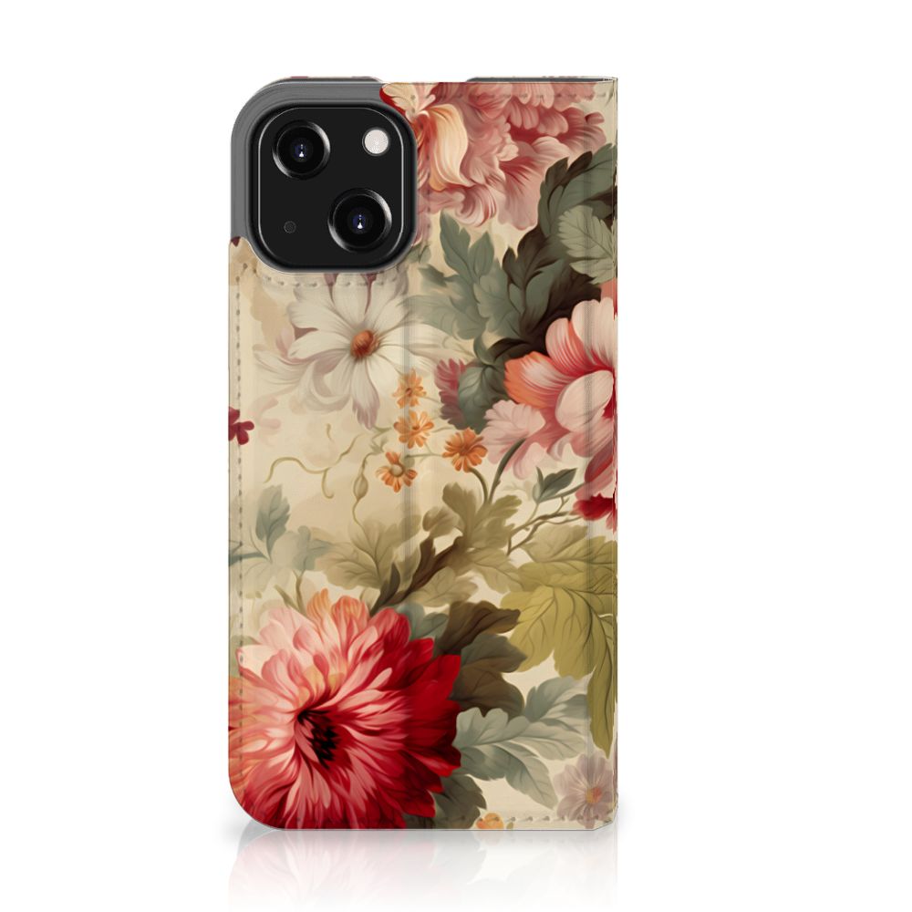 Smart Cover voor iPhone 13 Mini Bloemen met een romantisch bloemenpatroon 🌸.