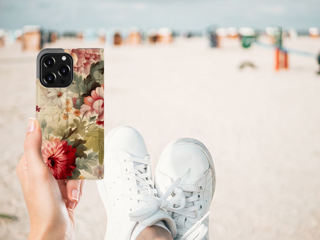 Smart Cover voor iPhone 13 Pro Bloemen met kleurrijke bloemenprint, perfect voor stijlbewuste vrouwen 🌺.