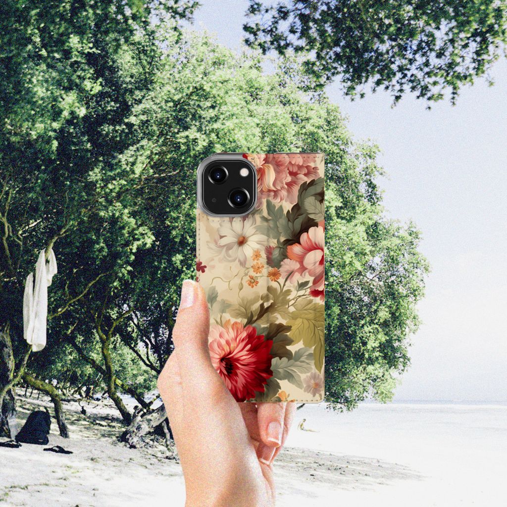 Smart Cover voor iPhone 14 Bloemen bloemenhoesje hand strand