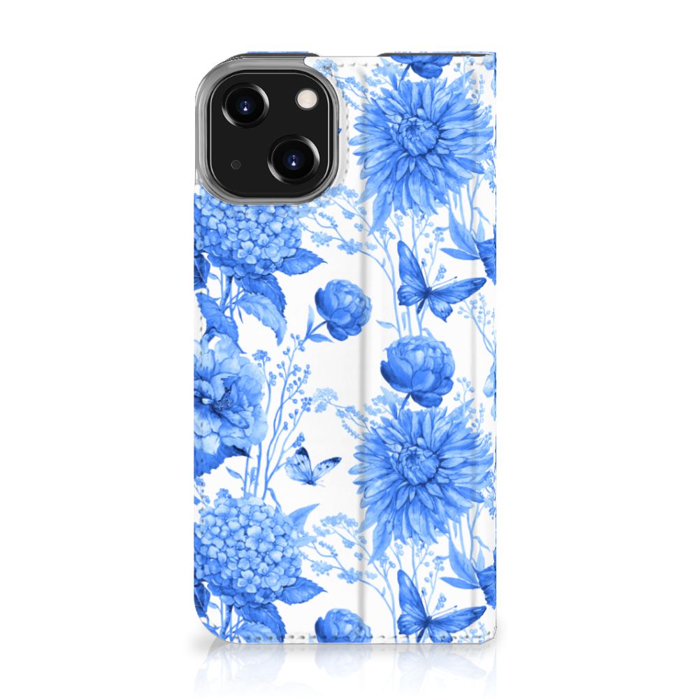 Smart Cover voor iPhone 14 Flowers Blue met prachtig blauw bloemenmotief. 🌸