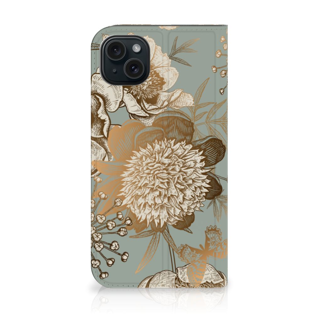 Smart Cover voor iPhone 15 Plus Vintage Bird Flowers voorkant