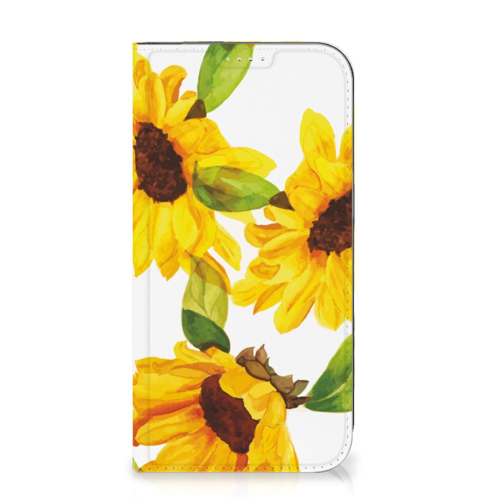 Smart Cover voor iPhone 15 Plus Zonnebloemen met vrolijke zonnebloemen in een kleurrijk design 🌻.