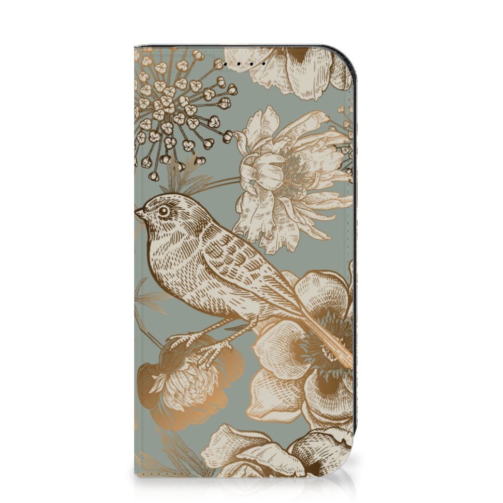 Smart Cover voor iPhone 15 Pro Vintage Bird Flowers voorkant