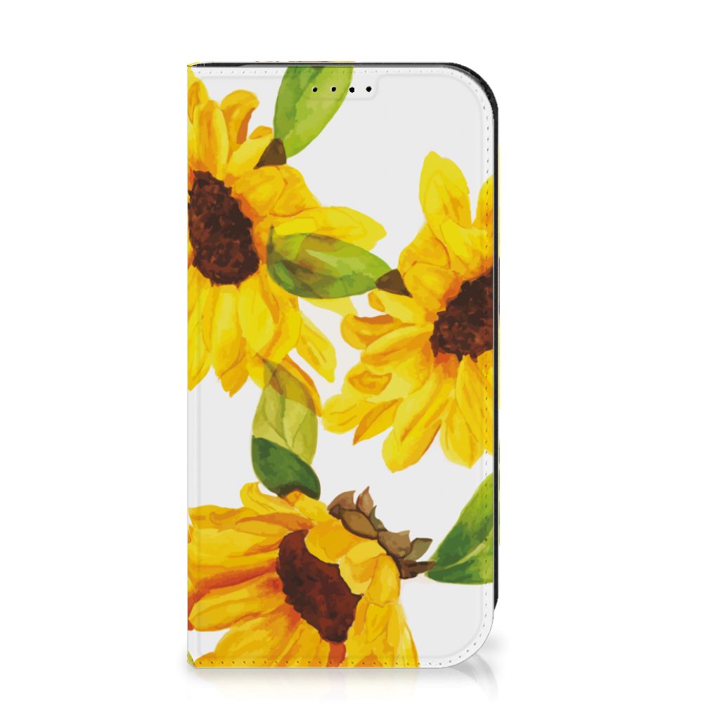 Smart Cover voor iPhone 15 Pro Zonnebloemen met levendige zonnebloemenprint 🌻.