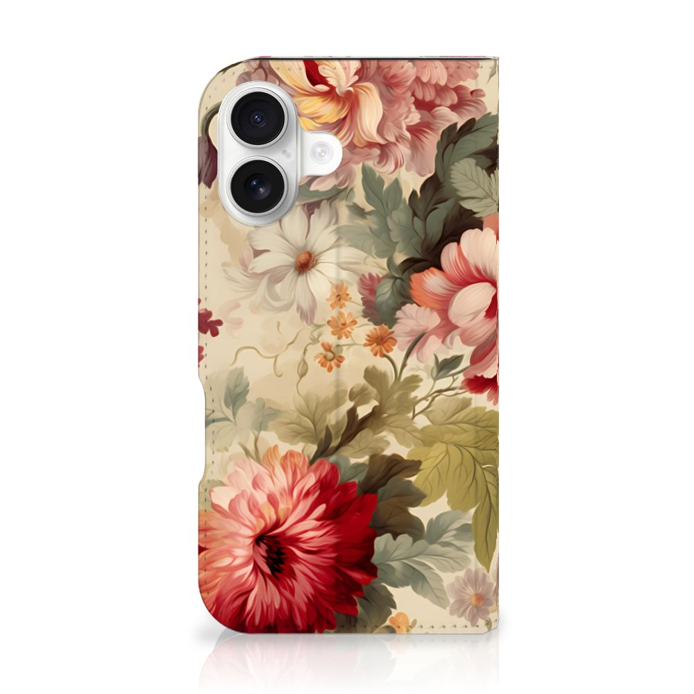 Smart Cover voor iPhone 16 Bloemen bloemen hoesje achterkant