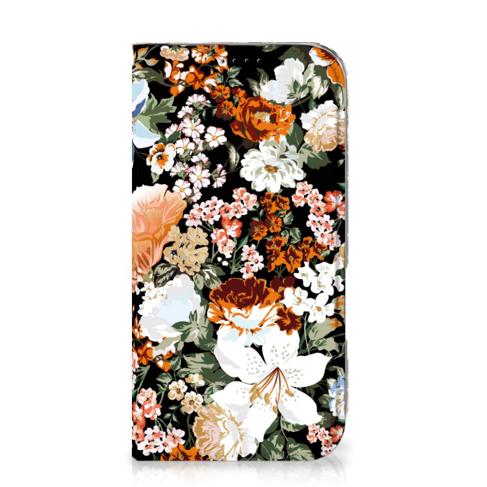 Smart Cover voor iPhone 16 Dark Flowers bloemen design voorkant