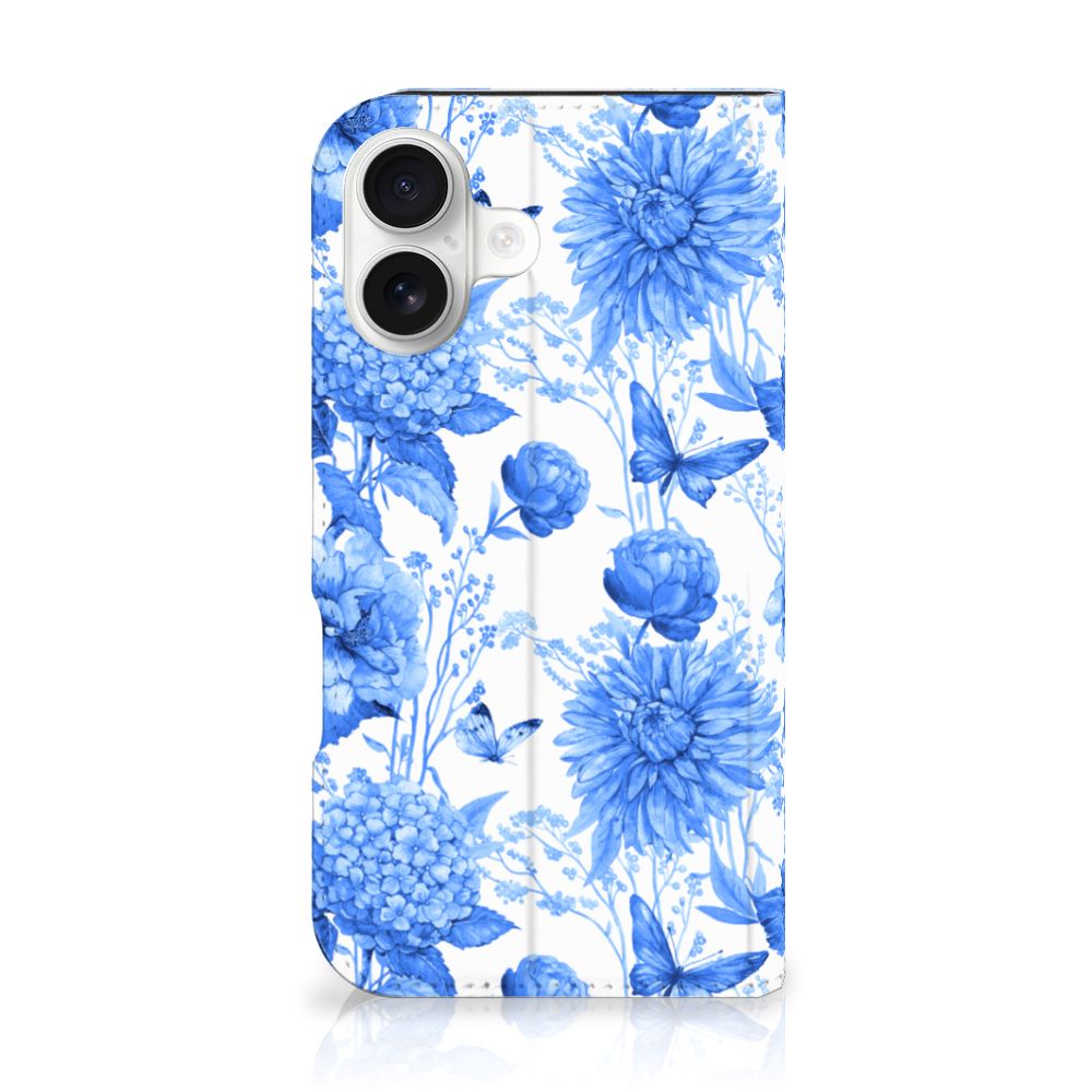 Apple iPhone 16 Smart Cover voor iPhone 16 Flowers Blue bloemen blauw aanzicht