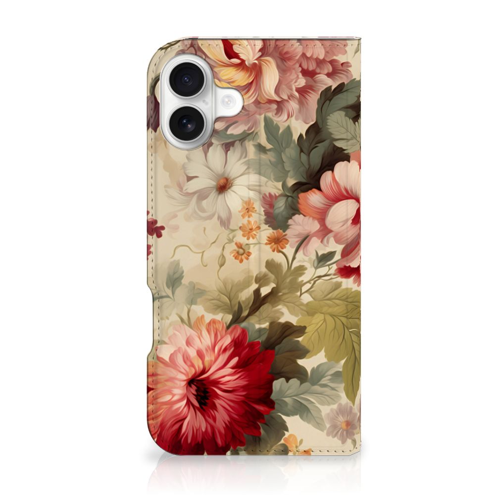 Smart Cover voor iPhone 16 Plus Bloemen bloemen hoesje voorkant