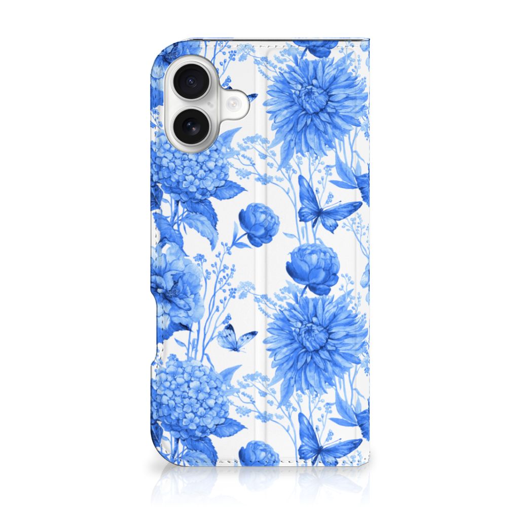 Apple iPhone 16 Plus Smart Cover Flowers Blue voorzijde