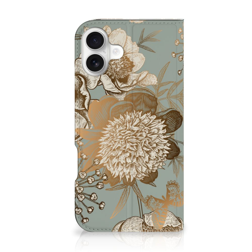 iPhone 16 Plus Smart Cover Vintage Bird Flowers voorkant