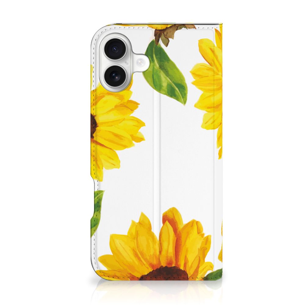 Smart Cover voor iPhone 16 Plus Zonnebloemen zonnebloemen achterzijde design