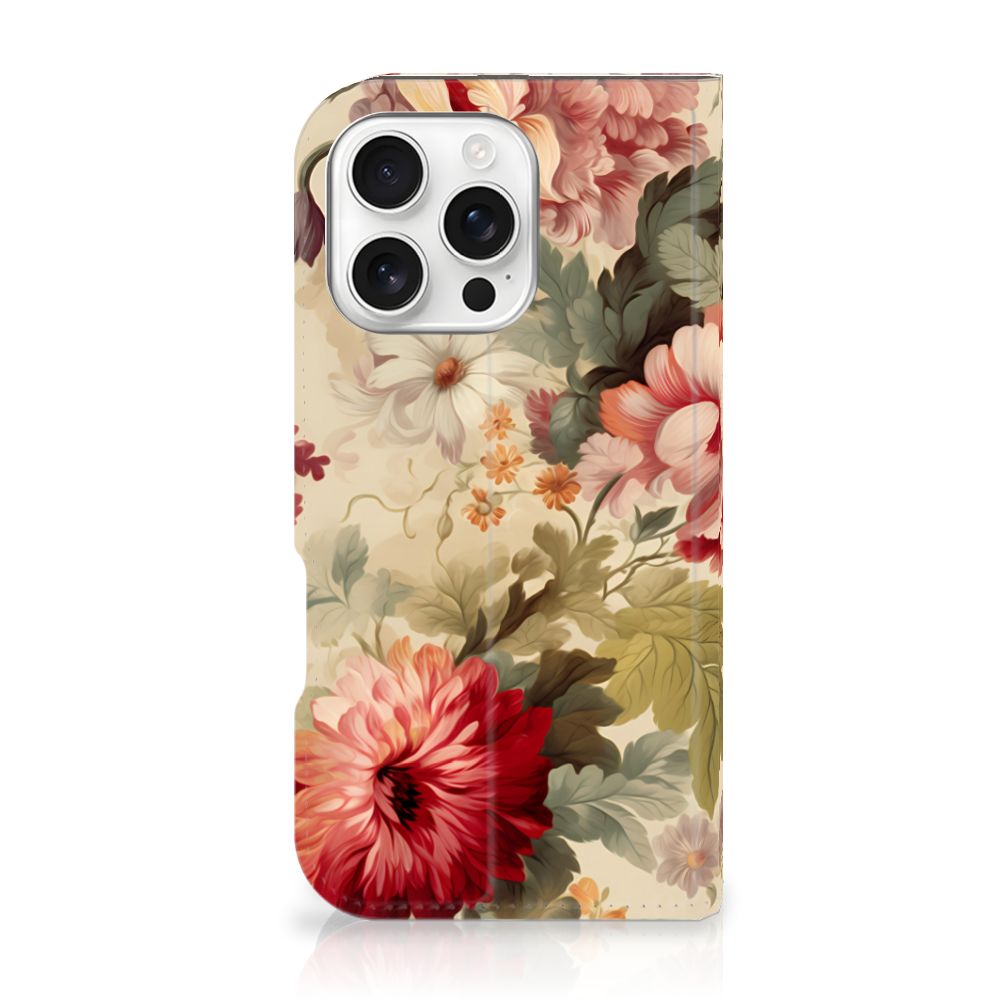 Smart Cover voor iPhone 16 Pro Bloemen bloemen hoesje achterzijde