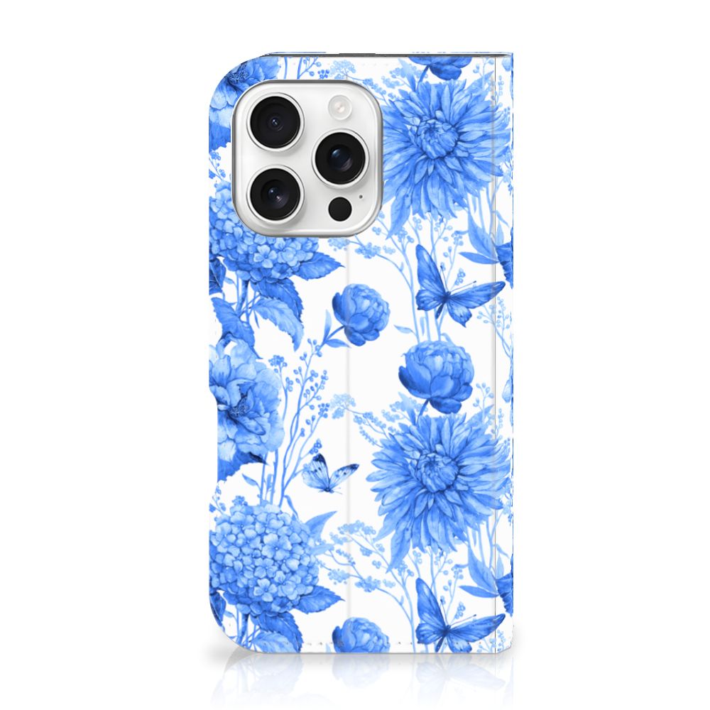 Apple iPhone 16 Pro Smart Cover Flowers Blue design bloemen aanzicht