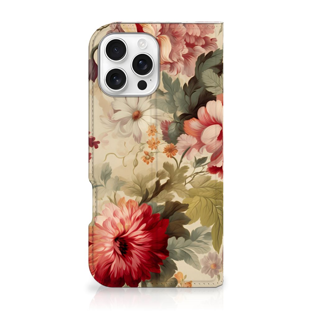 Smart Cover voor iPhone 16 Pro Max Bloemen bloemen hoesje vooraan