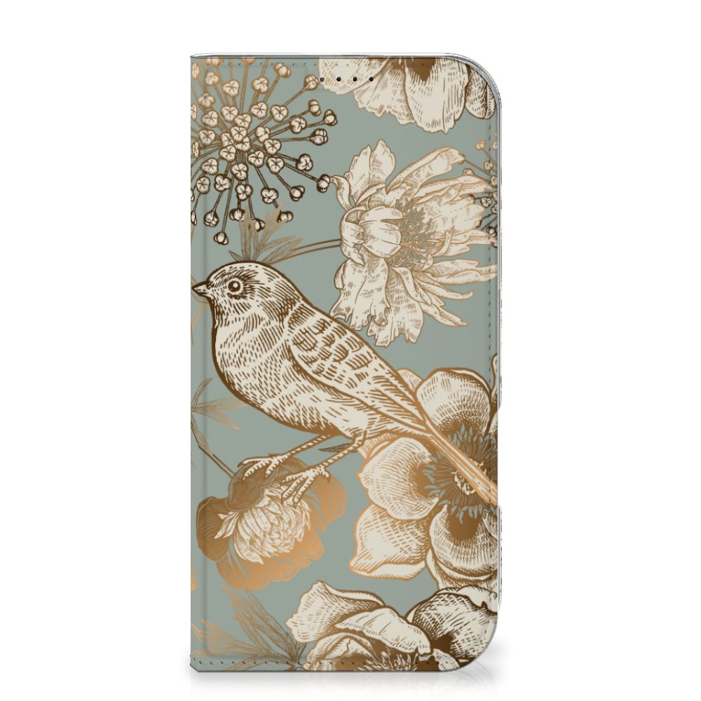 Smart Cover voor iPhone 16 Pro Max Vintage Bird Flowers design vintage bloemen vogels aanzicht