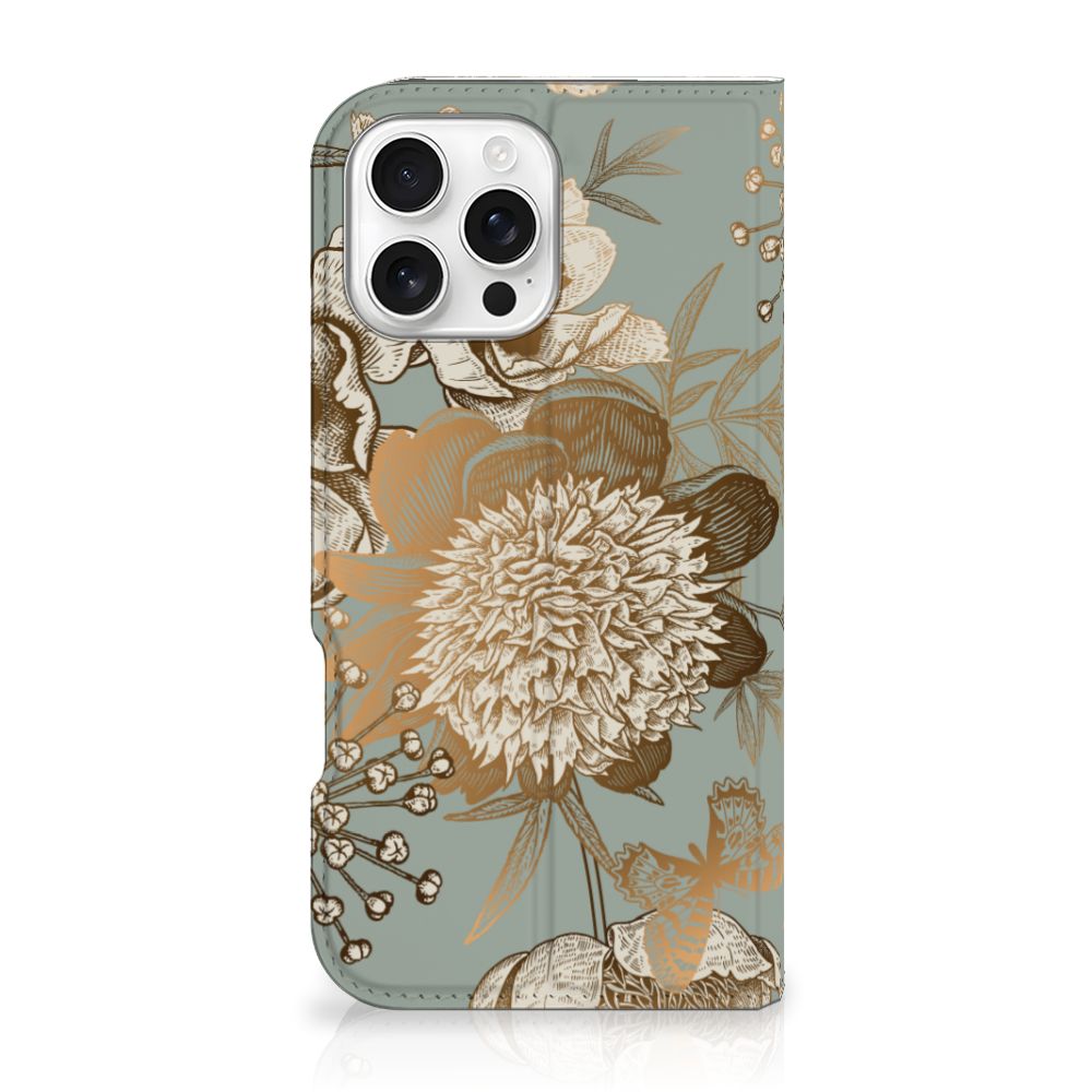 iPhone 16 Pro Max Smart Cover Vintage Bird Flowers voorkant bloemen ontwerp