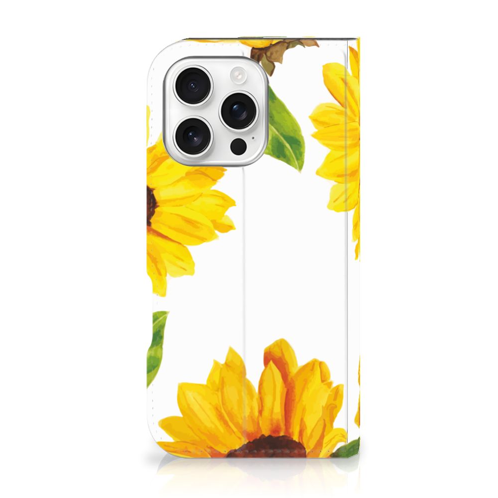 iPhone 16 Pro Smart Cover Zonnebloemen design vooraanzicht