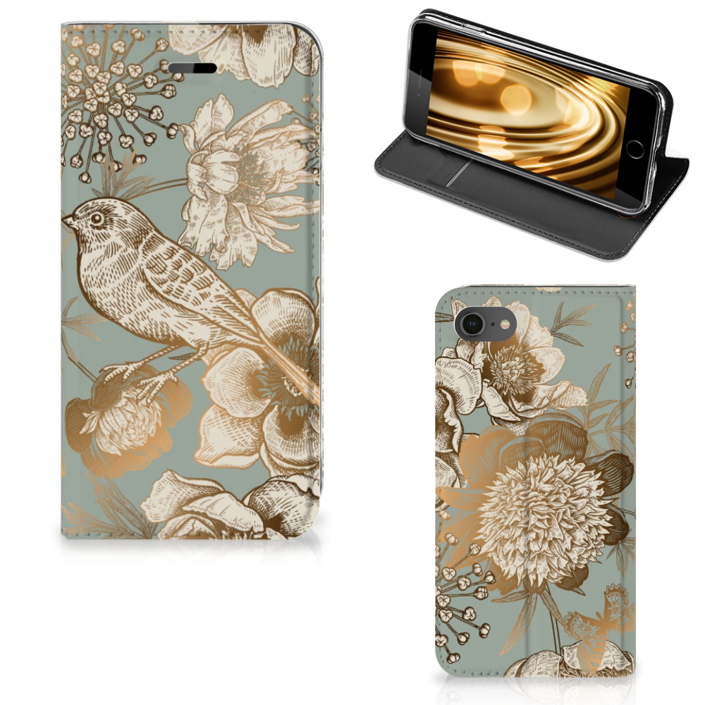 Smart Cover voor iPhone 7 | 8 | SE (2020) | SE (2022) Vintage Bird Flowers met bloemen en vogels, stijlvolle bescherming voor je telefoon.