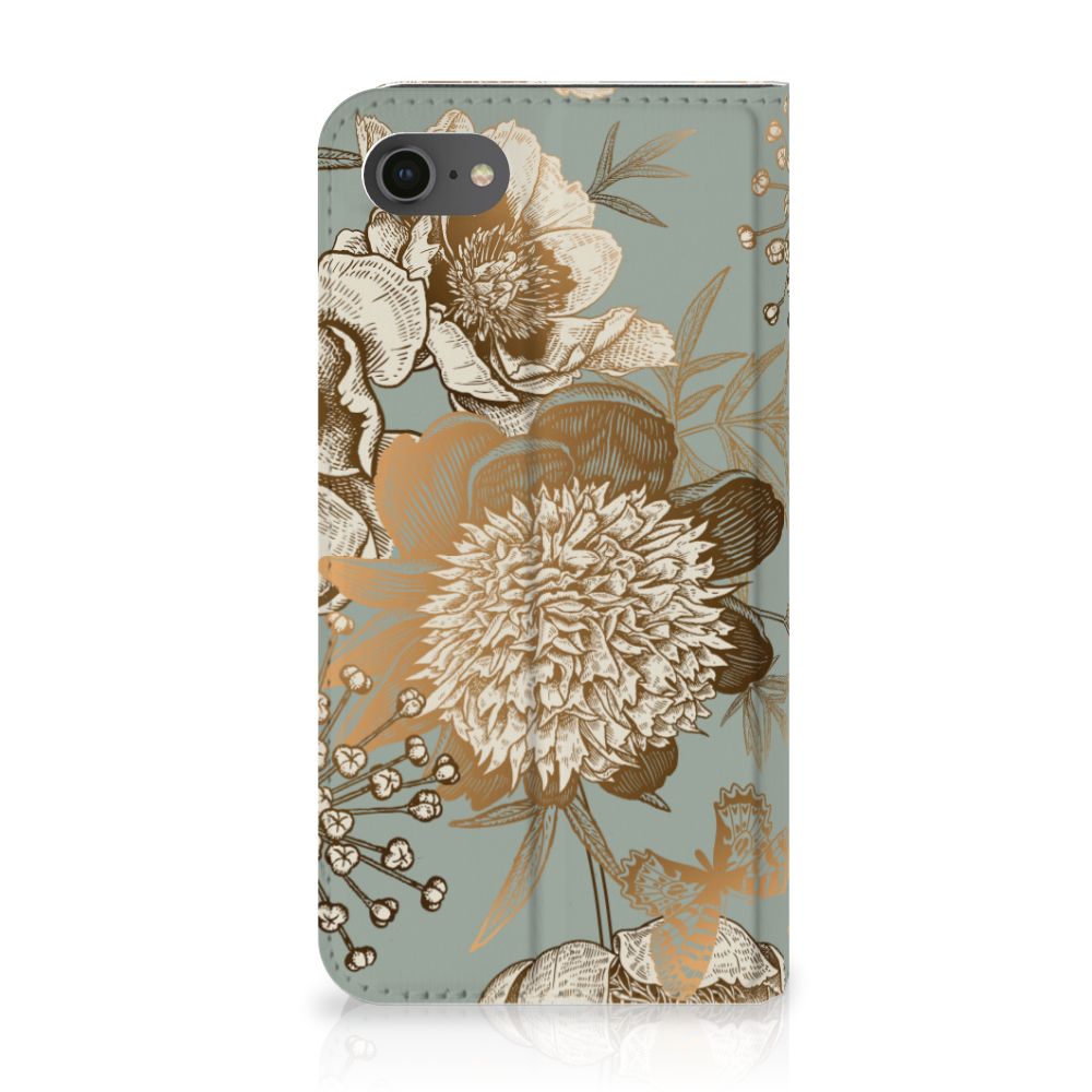 Smart Cover voor iPhone 7 | 8 | SE (2020) | SE (2022) Vintage Bird Flowers met elegant bloemenontwerp.