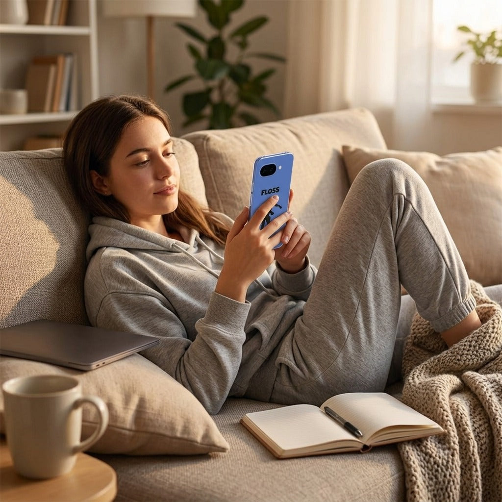 Softcase hoesje Google Pixel 10a Floss - lifestyle foto in huiselijke setting