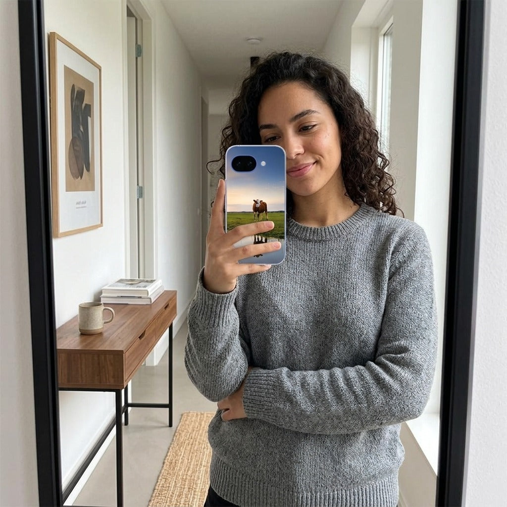 Softcase hoesje Google Pixel 10a Koe - lifestyle foto in huiselijke setting