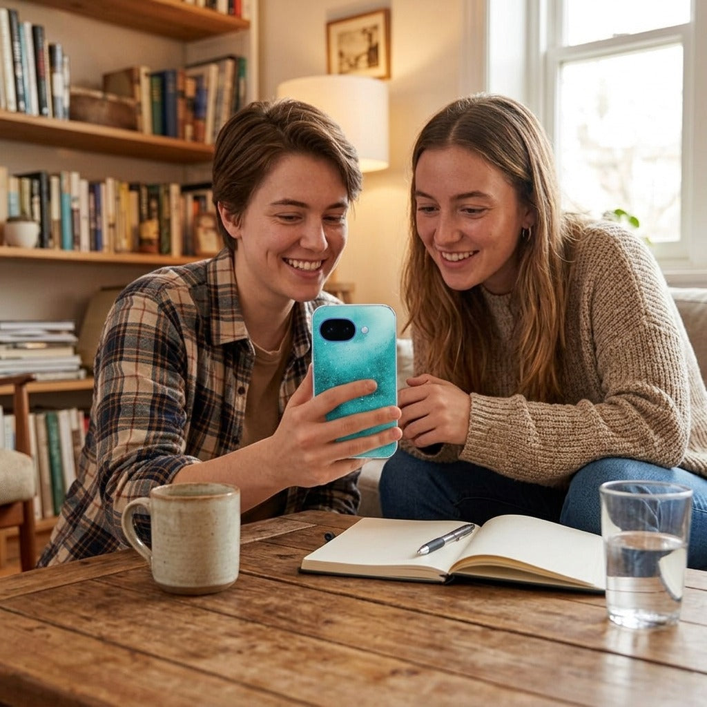Softcase hoesje Google Pixel 10a Painting Blue - lifestyle foto in huiselijke setting