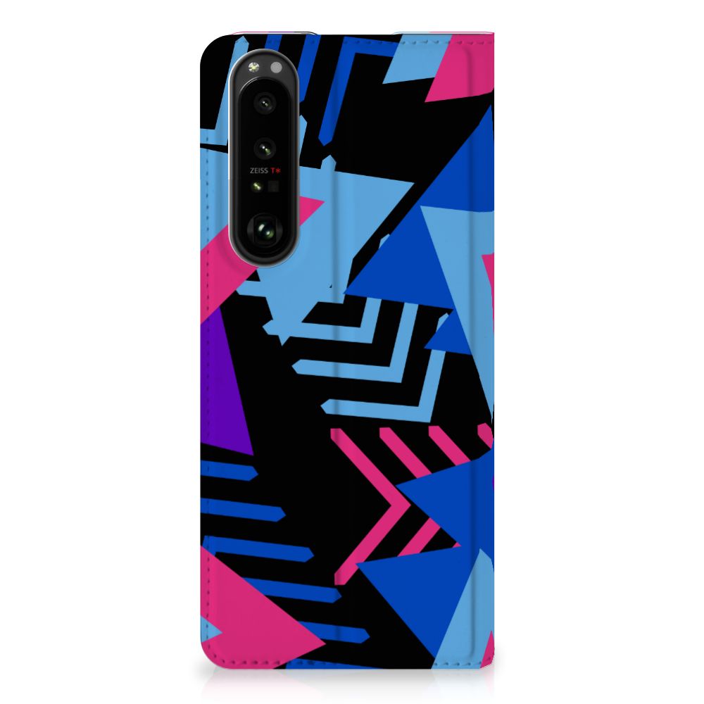 Sony Xperia 1 III Stand Case Funky Triangle design driehoekige kleuren paarse roze blauwe