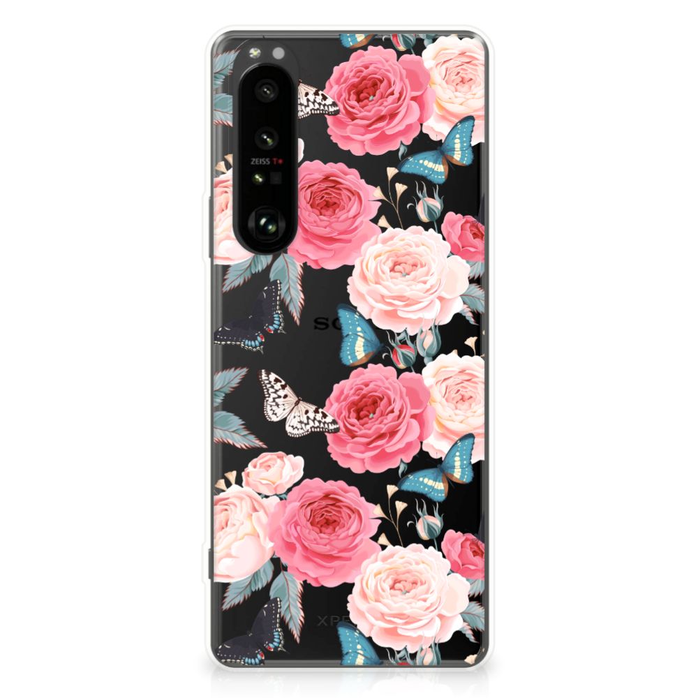 Sony Xperia 1 III TPU Case Butterfly Roses achterkant bloemen vlinders