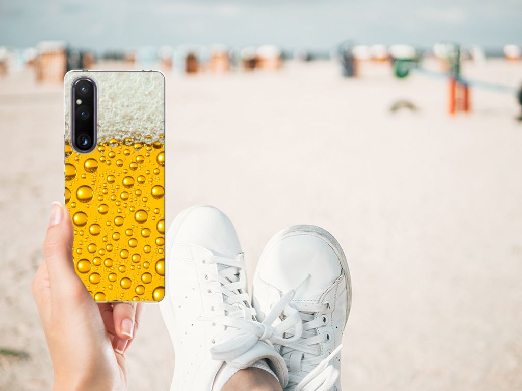 Sony Xperia 1 V Siliconen Case Bier bierprint détail met druppels strand