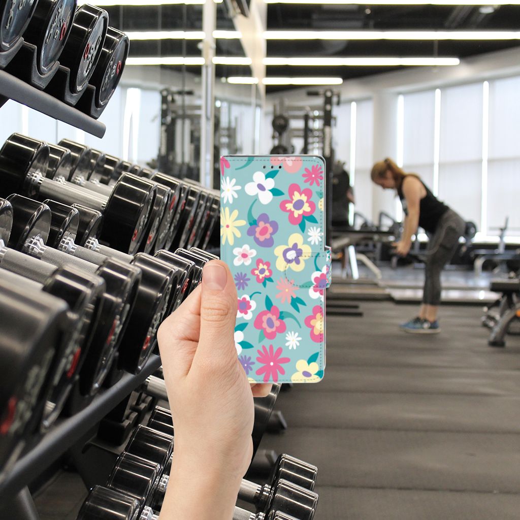 Sony Xperia 10 Hoesje Flower Power fitnessruimte bloemen design voorzijde