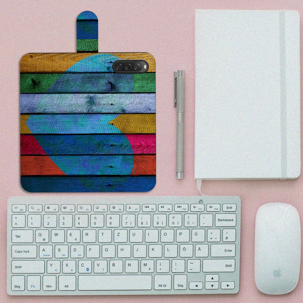 Sony Xperia 10 V Book Style Case Wood Heart bovenaanzicht