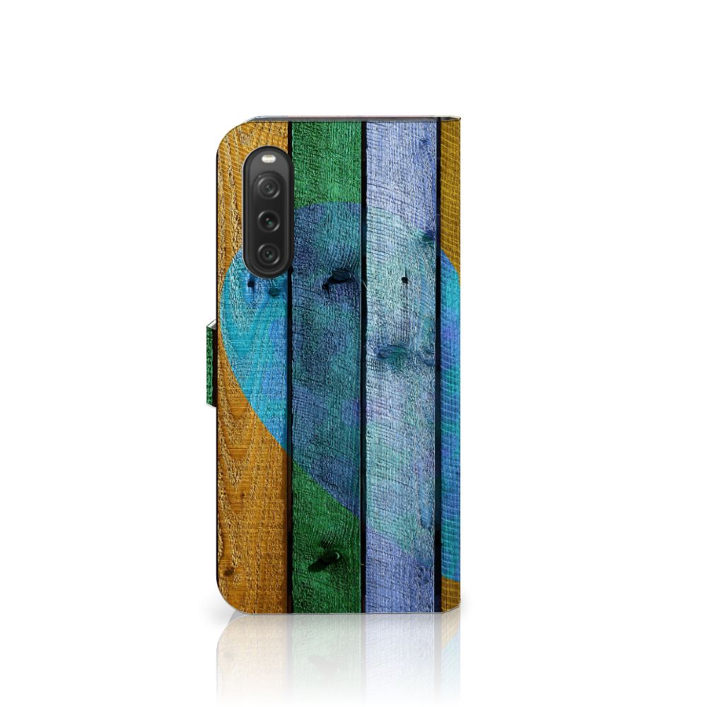 Sony Xperia 10 V Book Style Case Wood Heart boekhoesje hartje vooraan