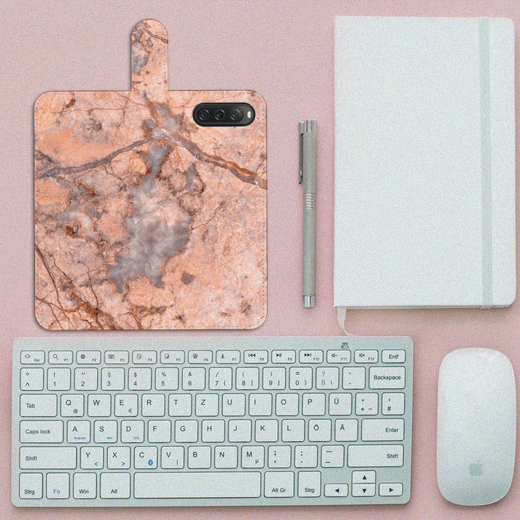 Sony Xperia 10 V Bookcase Marmer Oranje bookcase marmer bovenaanzicht