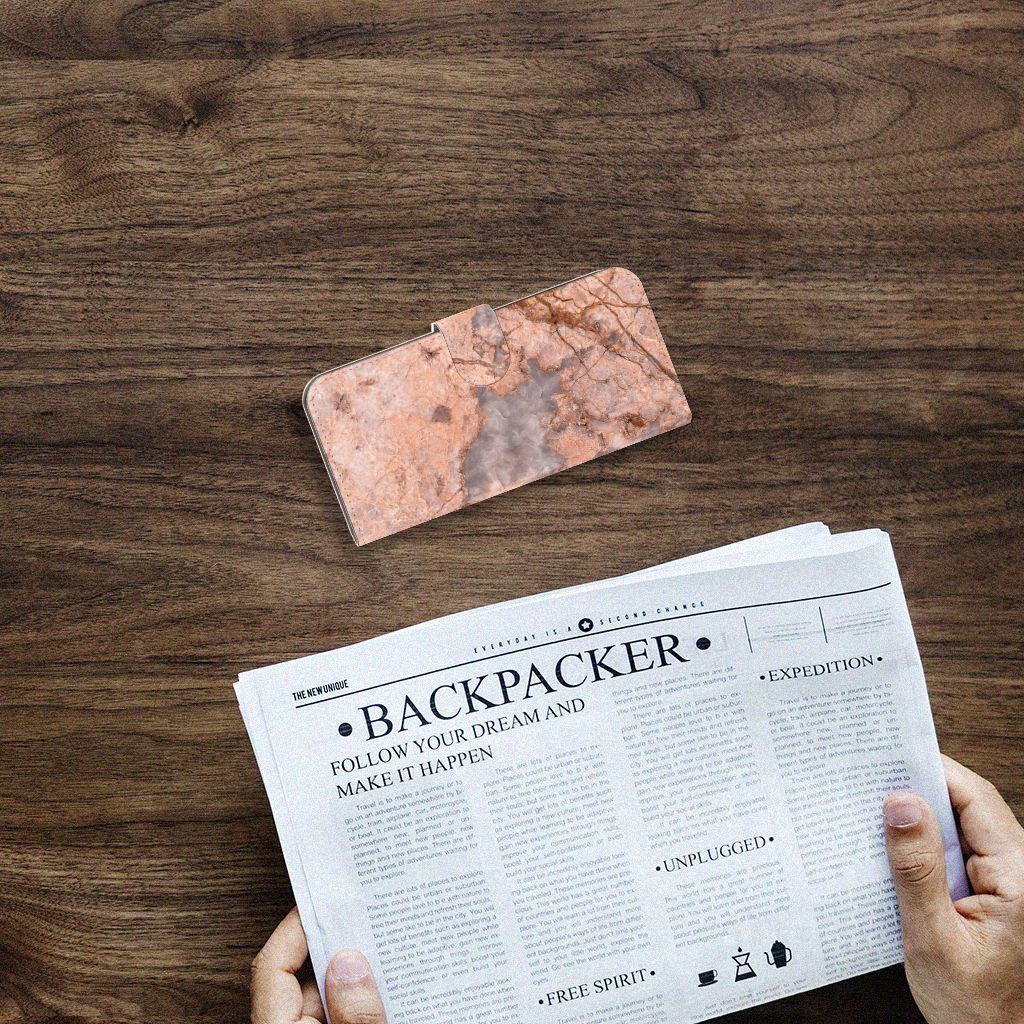 Sony Xperia 10 V Bookcase Marmer Oranje boekcase marmer oranje bovenaanzicht