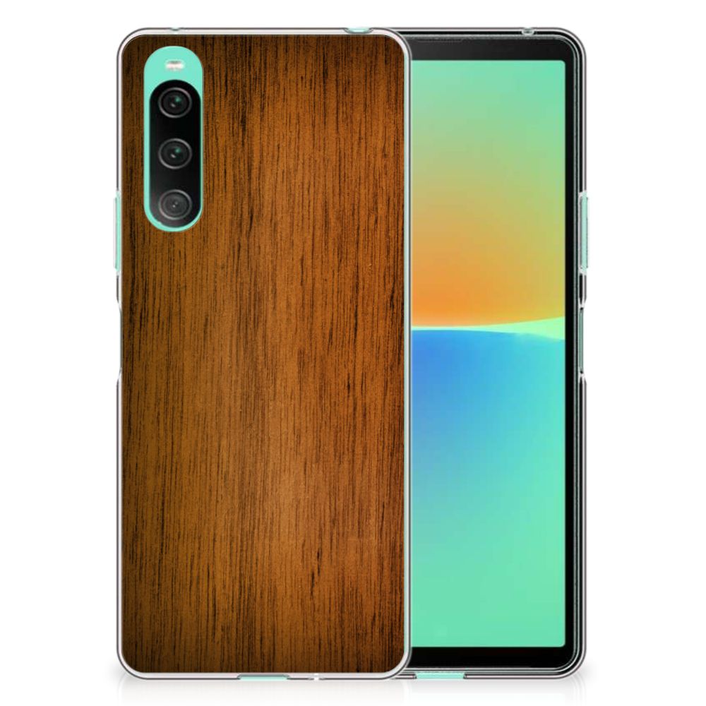 Sony Xperia 10 V Bumper Hoesje Donker Hout TPU hoesje Donker Hout achterkant